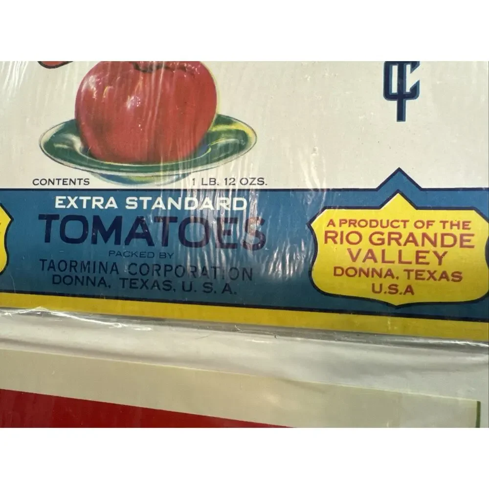 Lot 8 Tomatoes Vtg Unused Can Label Mid-Century Decor MCM Tomato Bright